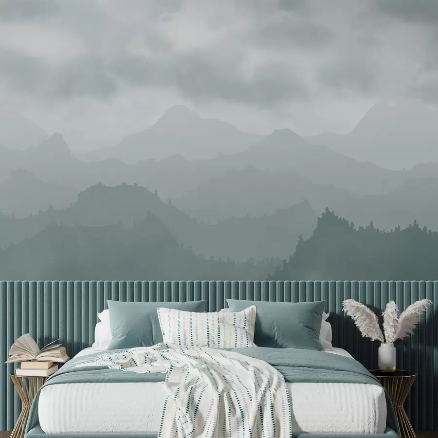 murales de pared Montañas neblinosas con cirros azules en el cielo w01637v2