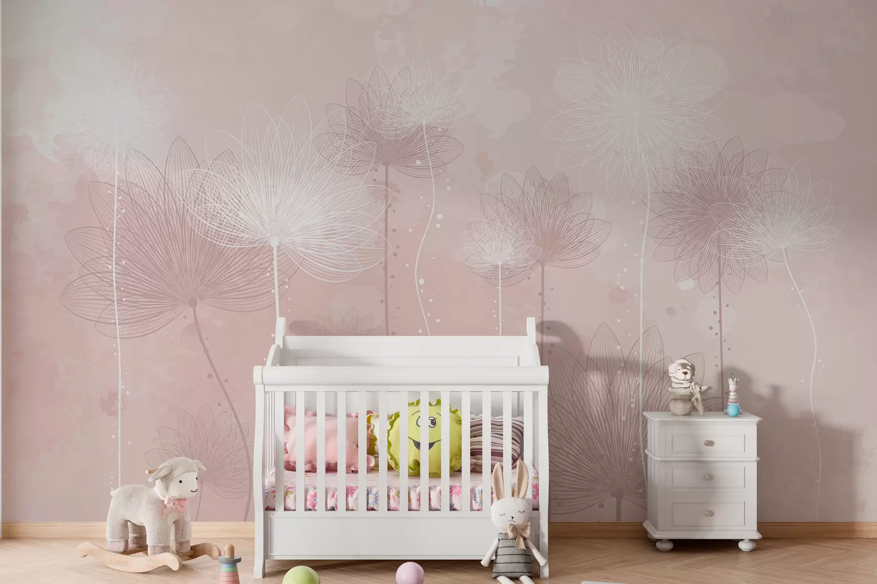 murales de pared Delicadas flores sobre un delicado fondo rosa w01645v3