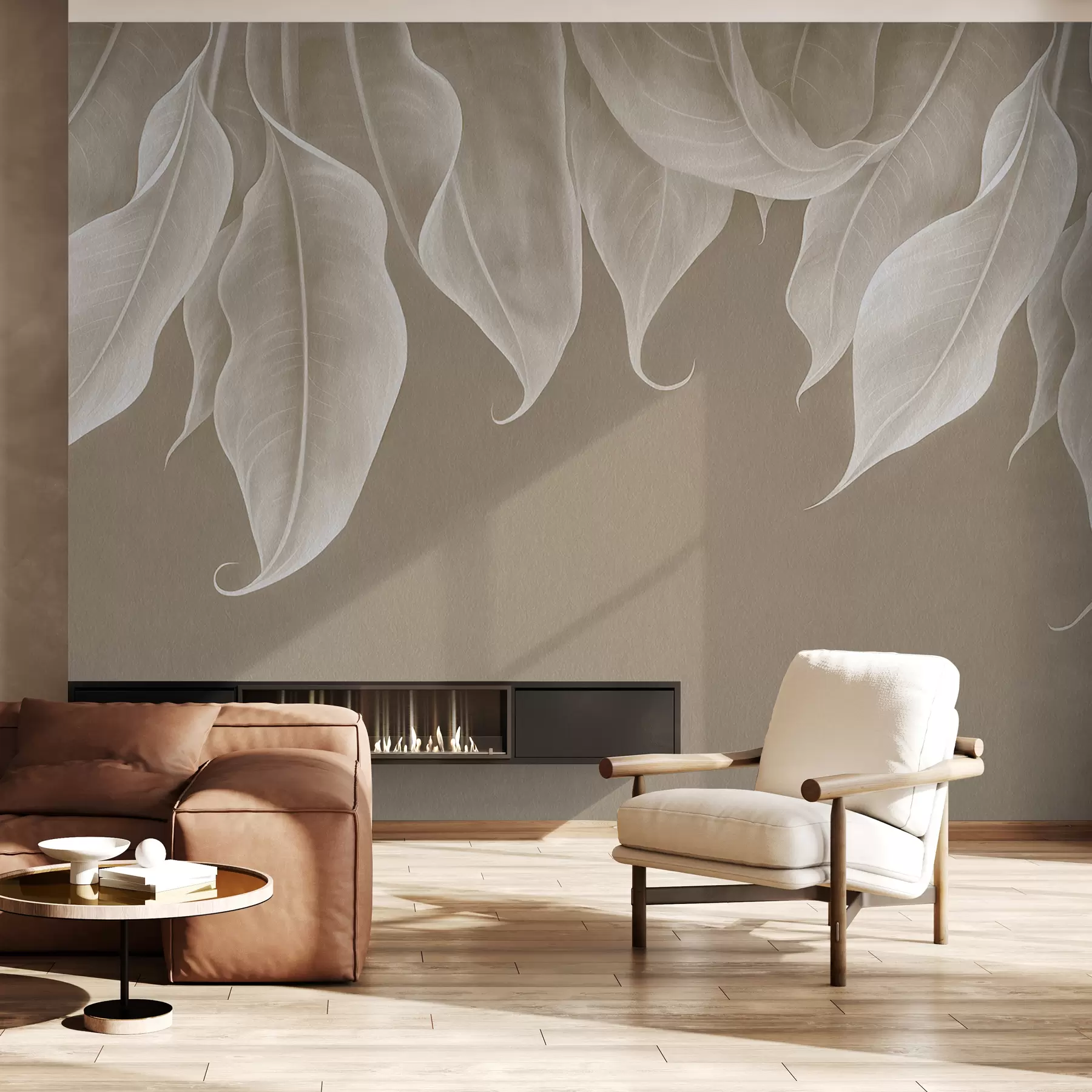 murales de pared hojas grandes colgantes de color beige w01680
