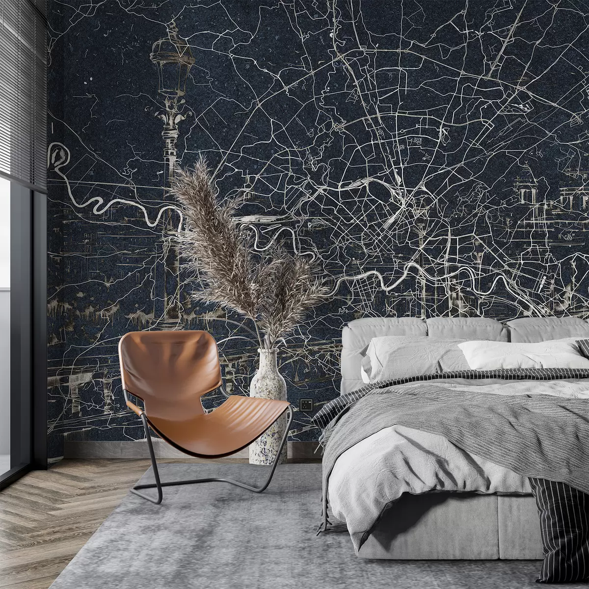 murales de pared Mapa de la ciudad de Roma, dibujo lineal, arquitectura, Italia, colores oscuros w01698v1