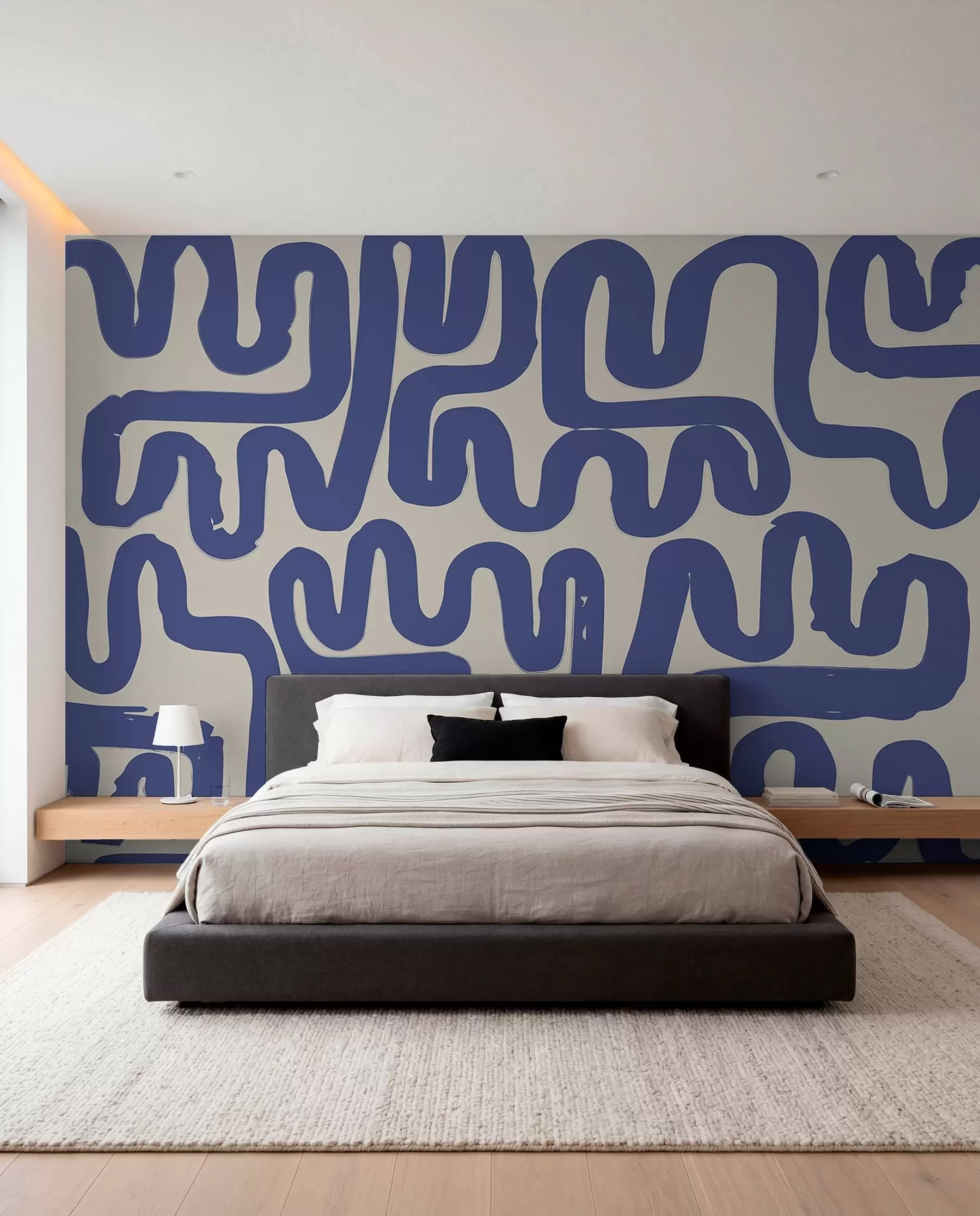 murales de pared Líneas sinuosas en azul w01686