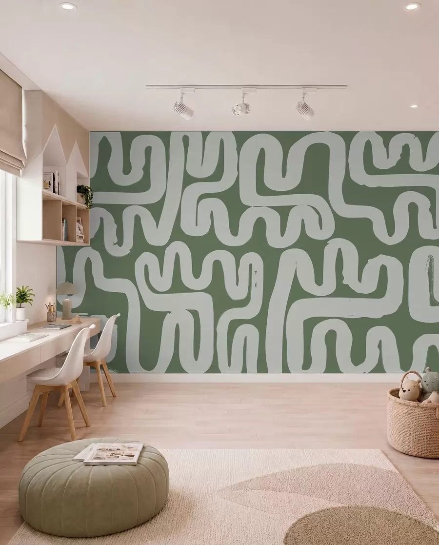 murales de pared Líneas sinuosas verde musgo w01686v3
