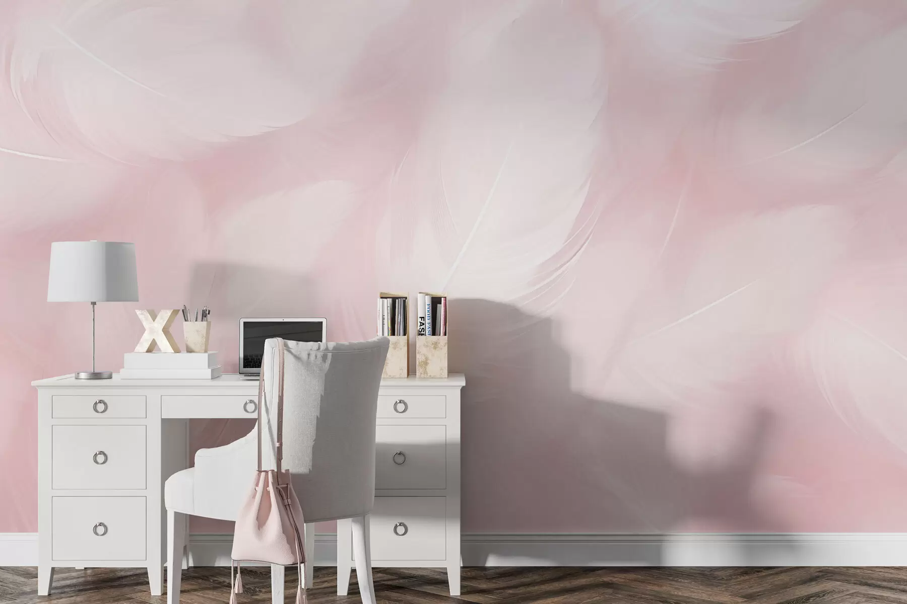 murales de pared Bonitas plumas sobre fondo rosa w01703