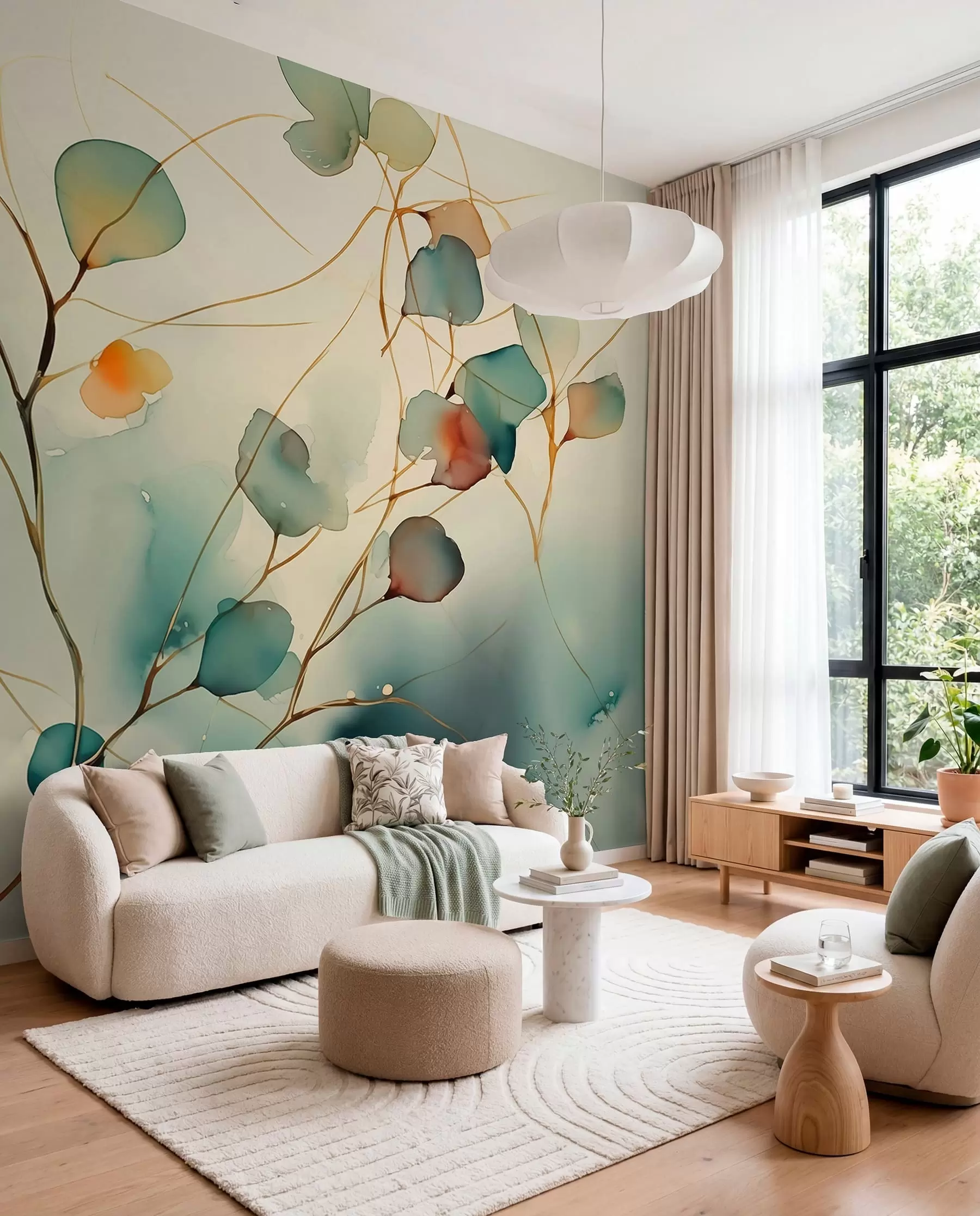 murales de pared Ramas con hojas en acuarela w01779