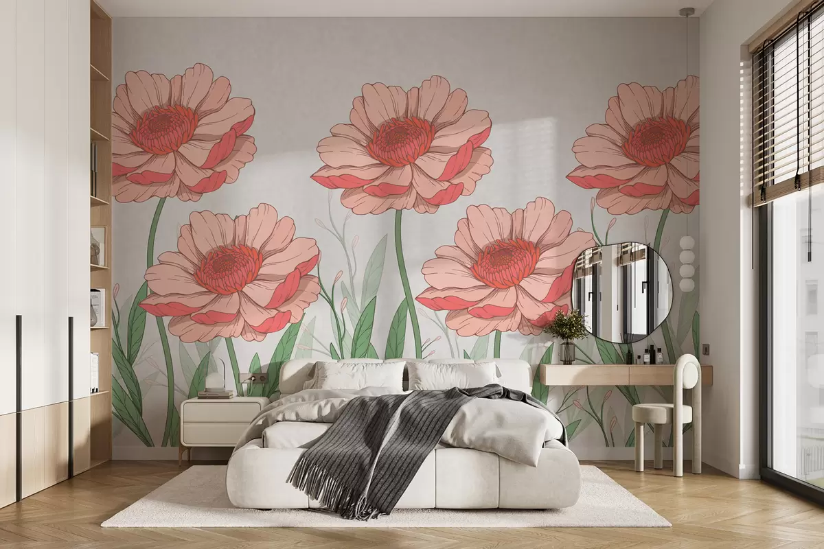 murales de pared grandes flores pintadas de rosa brillante w01153
