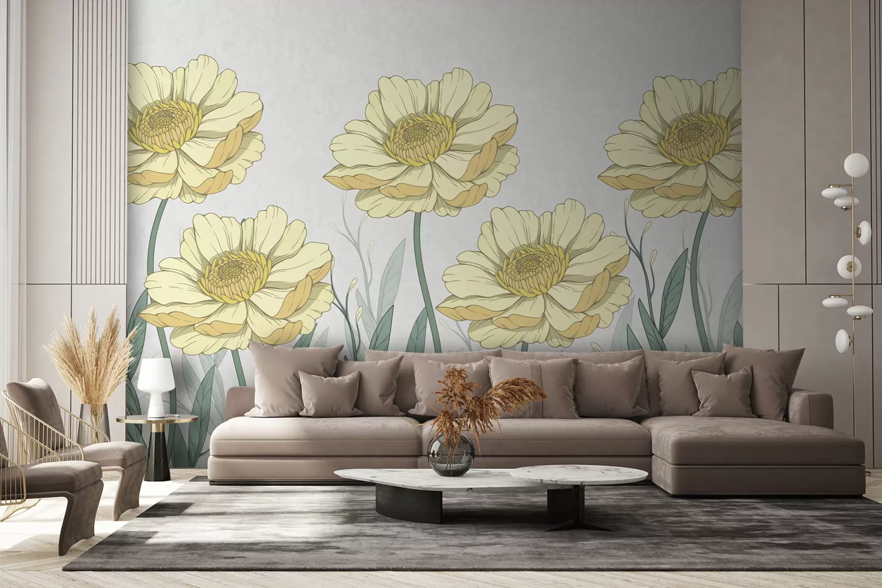 murales de pared grandes flores pintadas de amarillo brillante w01153v1