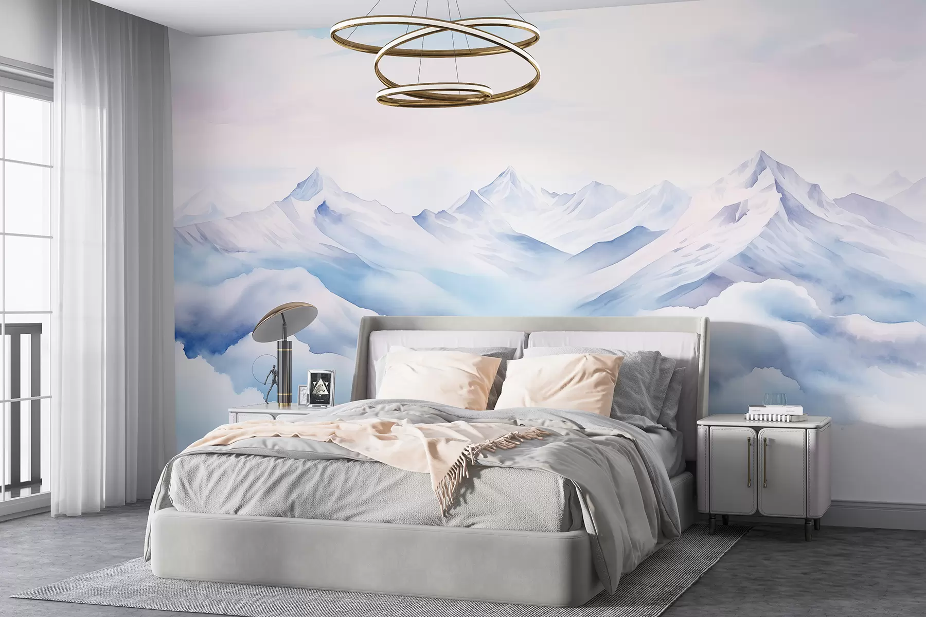 murales de pared Paisaje de montaña, acuarela, suaves colores morados w01787