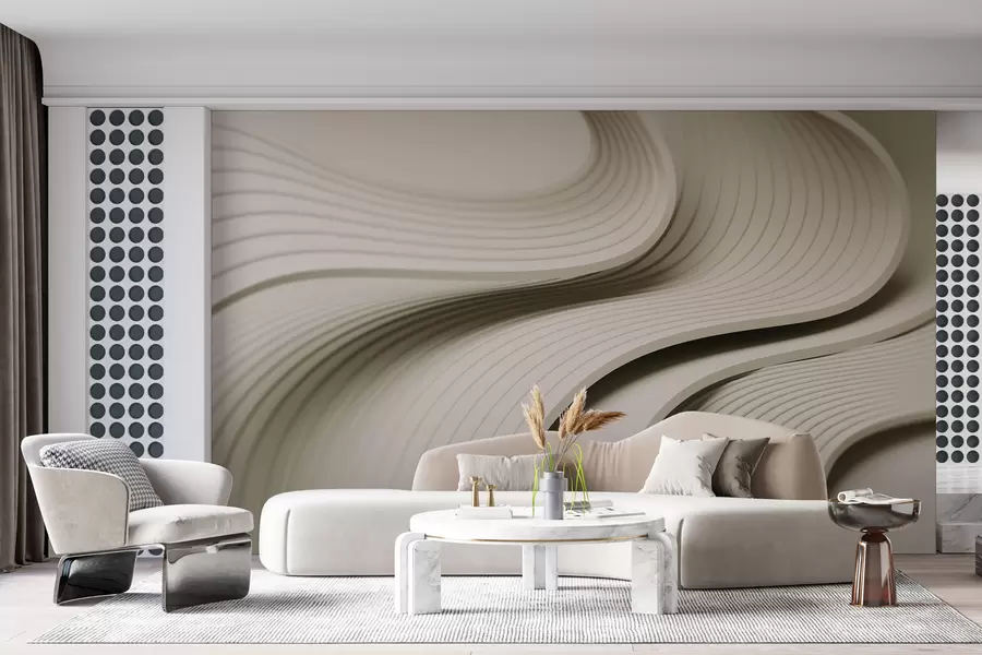 murales de pared Elegantes ondas voluminosas en estilo 3D en tonos beige w01147v2