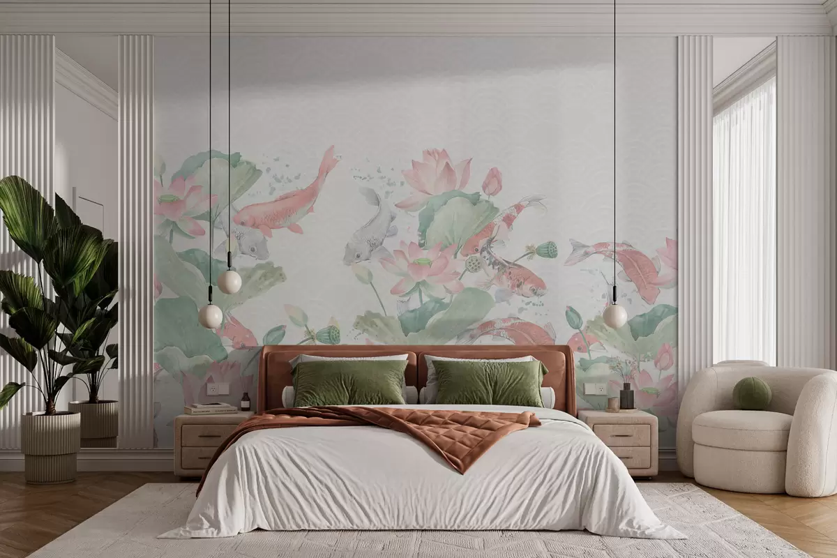 murales de pared Peces koi y olas japonesas w01821
