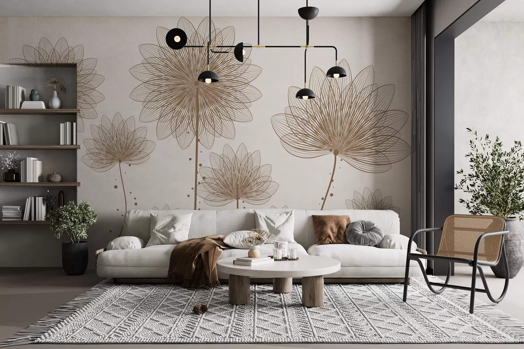 murales de pared Flores marrones sobre fondo beige w01805v2