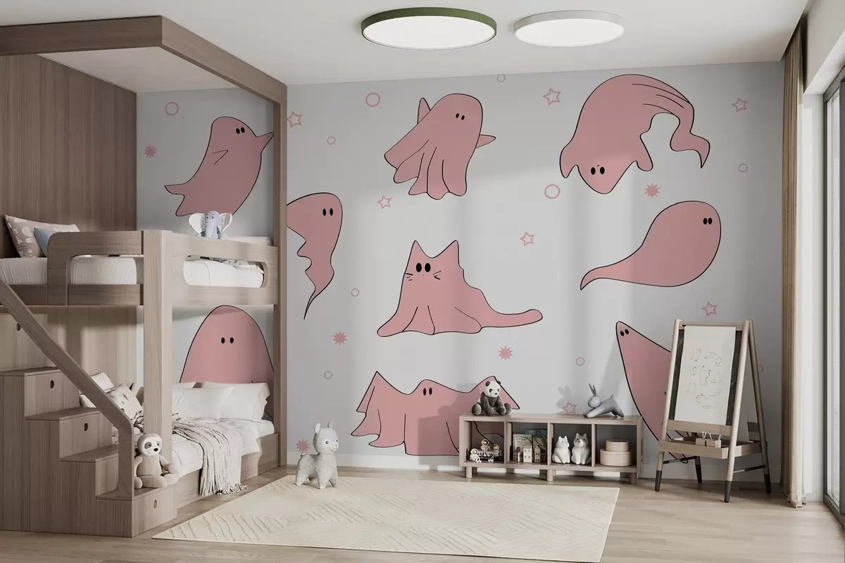 murales de pared Fantasmas línea de dibujo de color rosa w01859