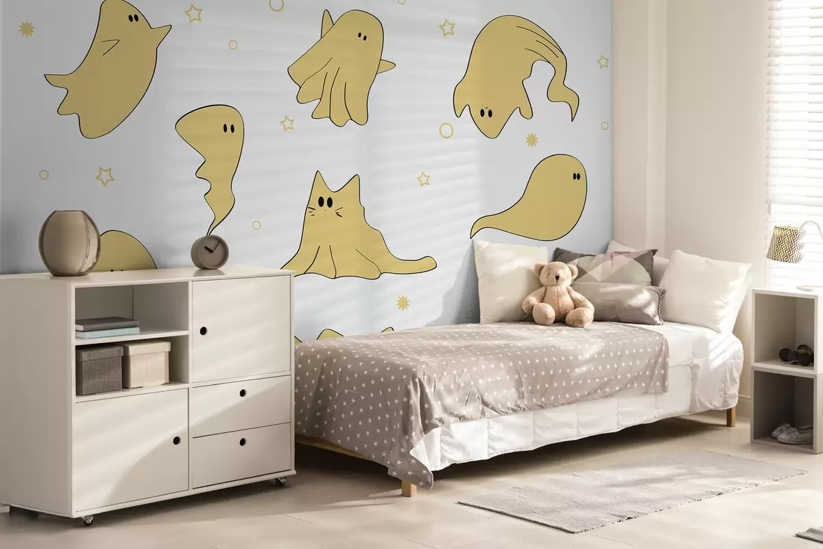 murales de pared Fantasmas dibujo lineal color amarillo w01859v2