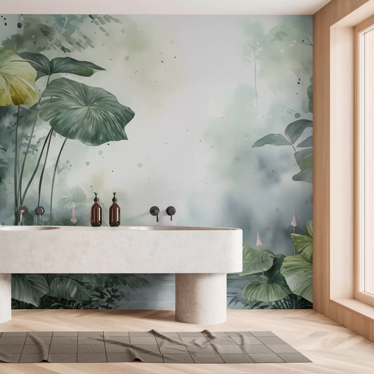 murales de pared Hojas de nenúfar junto al estanque acuarela húmeda w01867