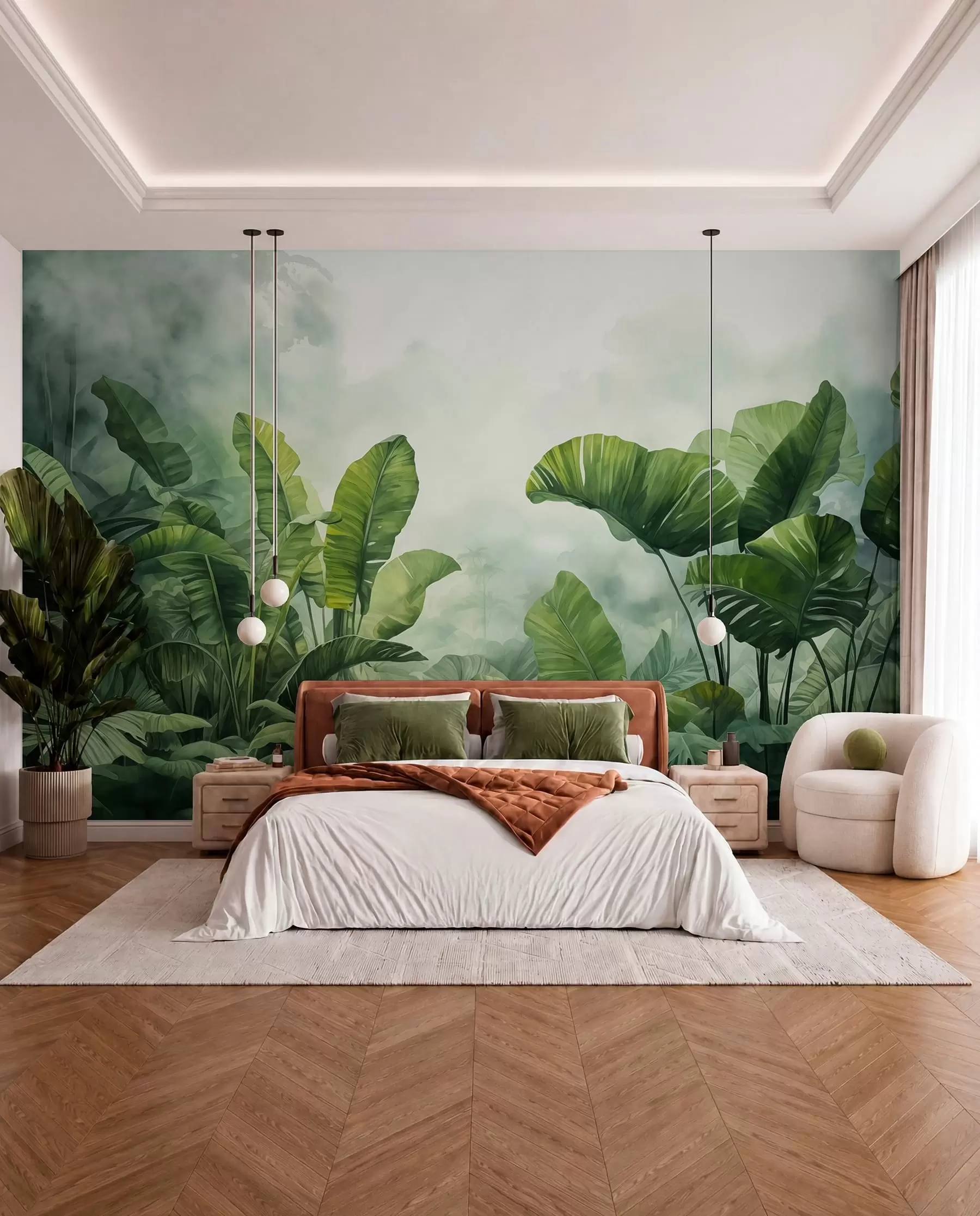 murales de pared Hojas tropicales en la niebla w01868
