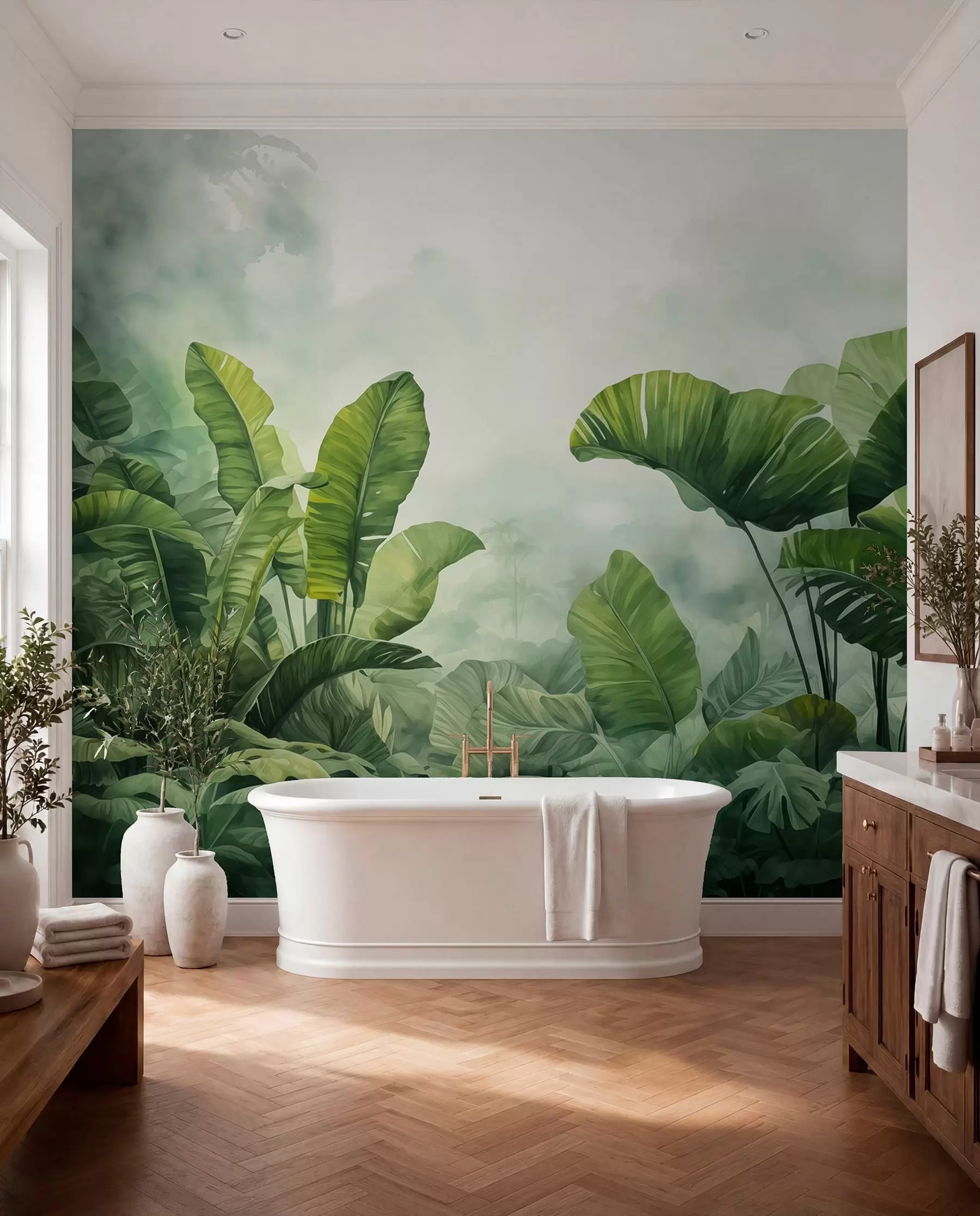 murales de pared Hojas tropicales en la niebla w01868
