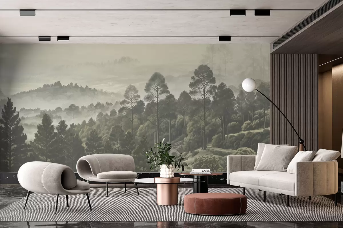 murales de pared Bosque denso y valle brumoso w01871