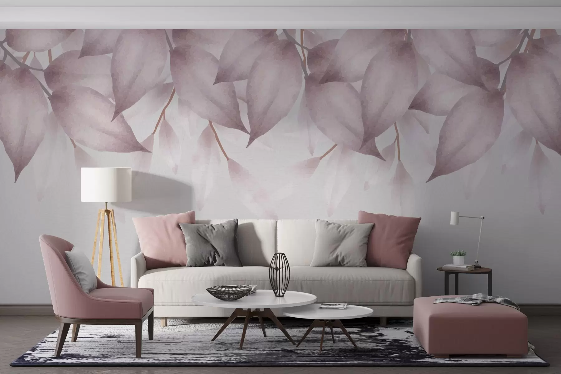 murales de pared Grandes hojas rosas que cuelgan w01928v1