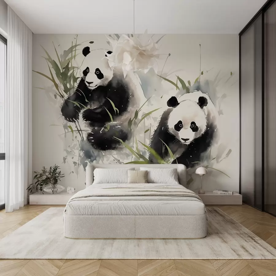 murales de pared Pandas difuminados estilo acuarela húmeda w01948