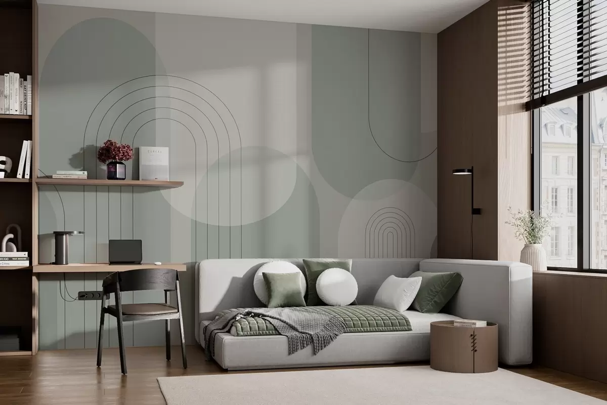 murales de pared Geometría minimalista y boho en tonos verdes w01920