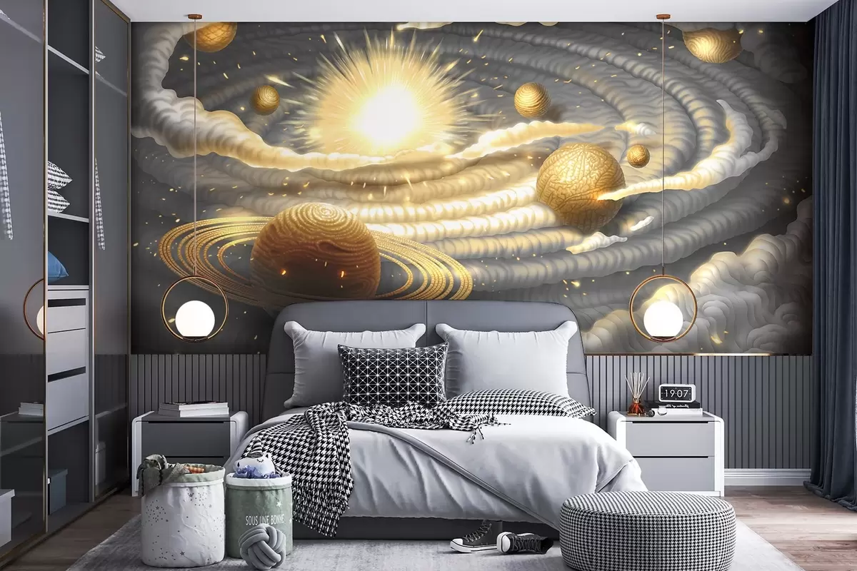 murales de pared Galaxia espacial con planetas y sol w01967
