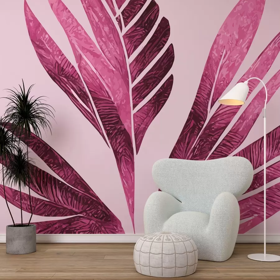 murales de pared hojas enormes de color rosa brillante w02018