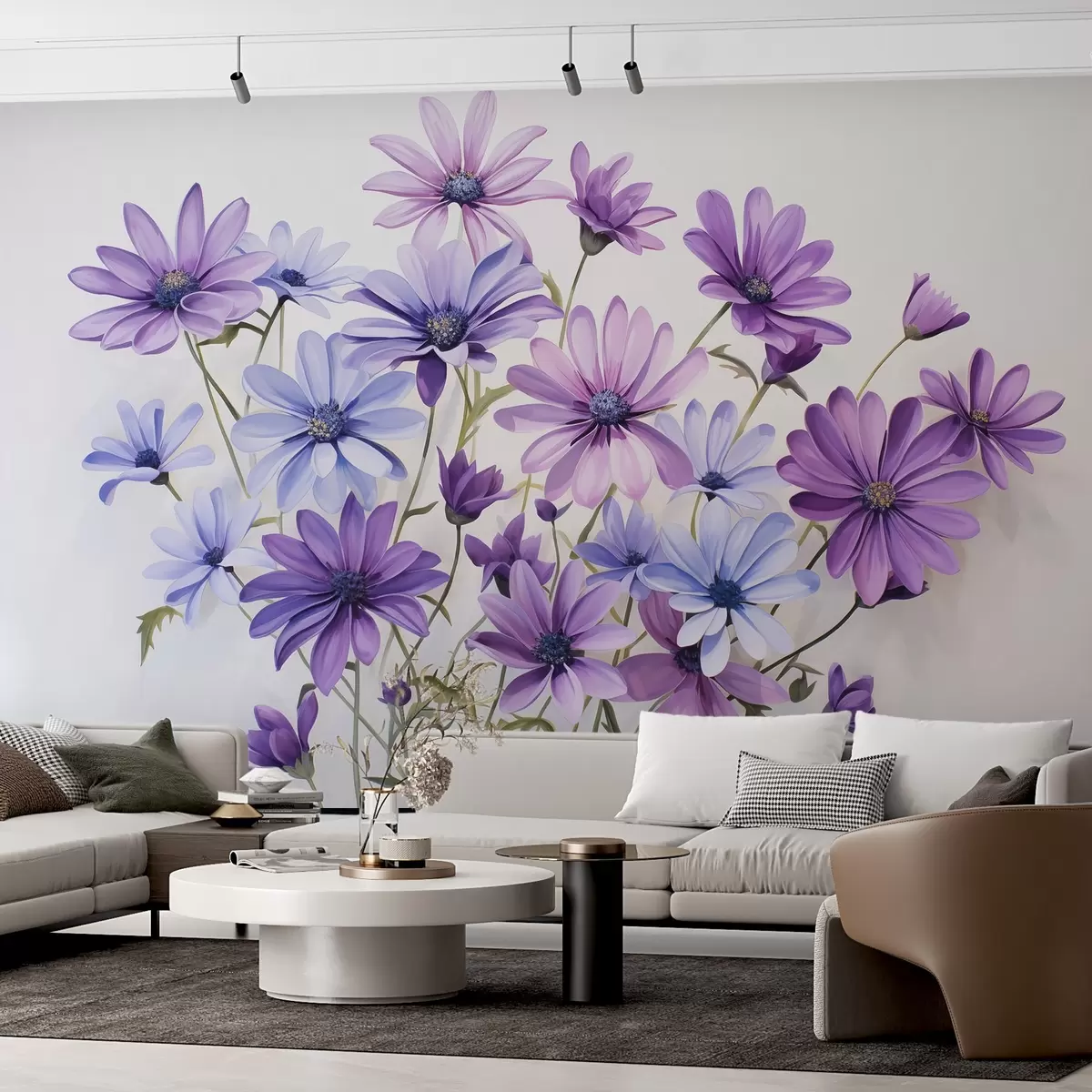 murales de pared Delicadas flores silvestres en flor acuarela w02048