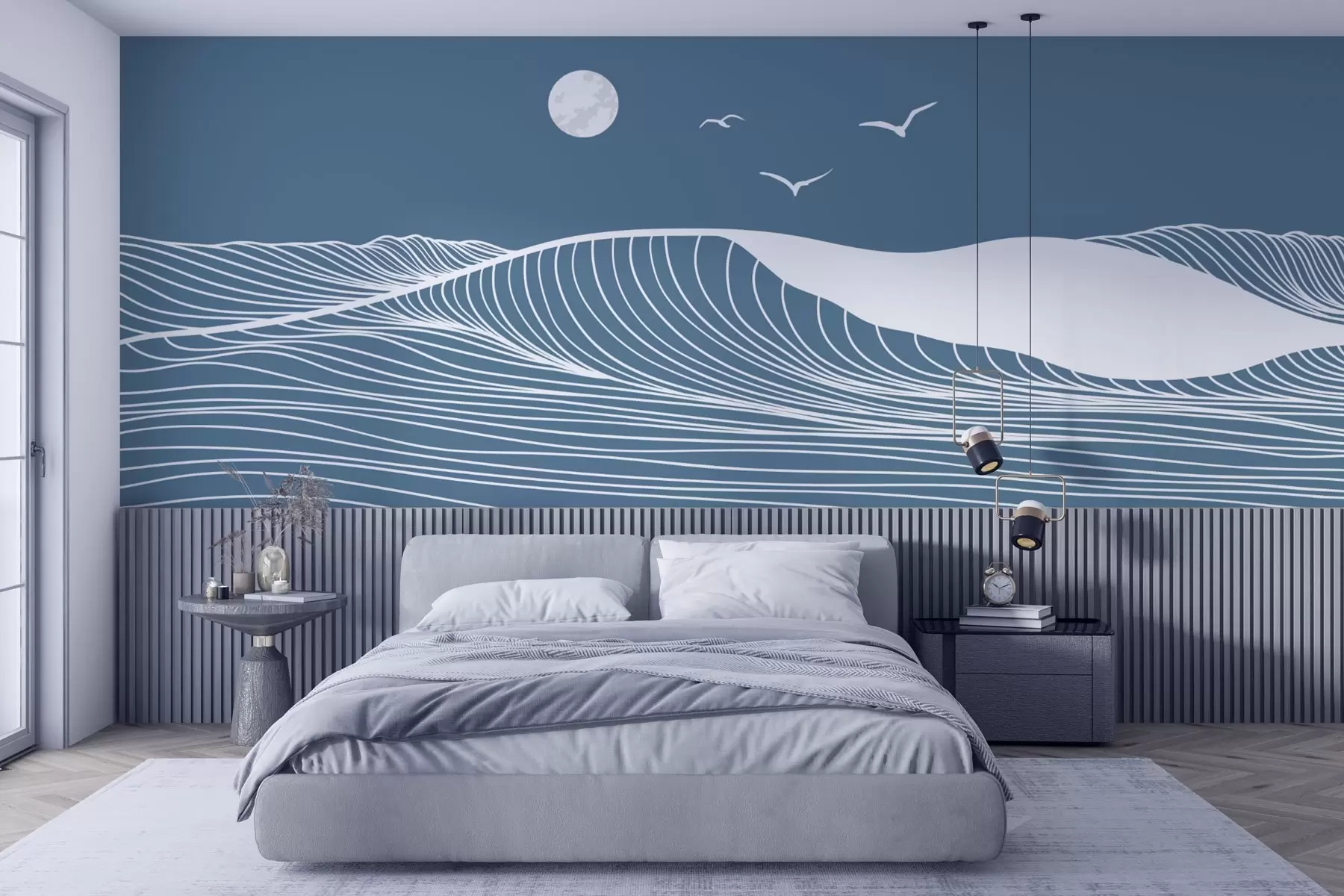 murales de pared Olas bajo un tranquilo cielo de luna u99077