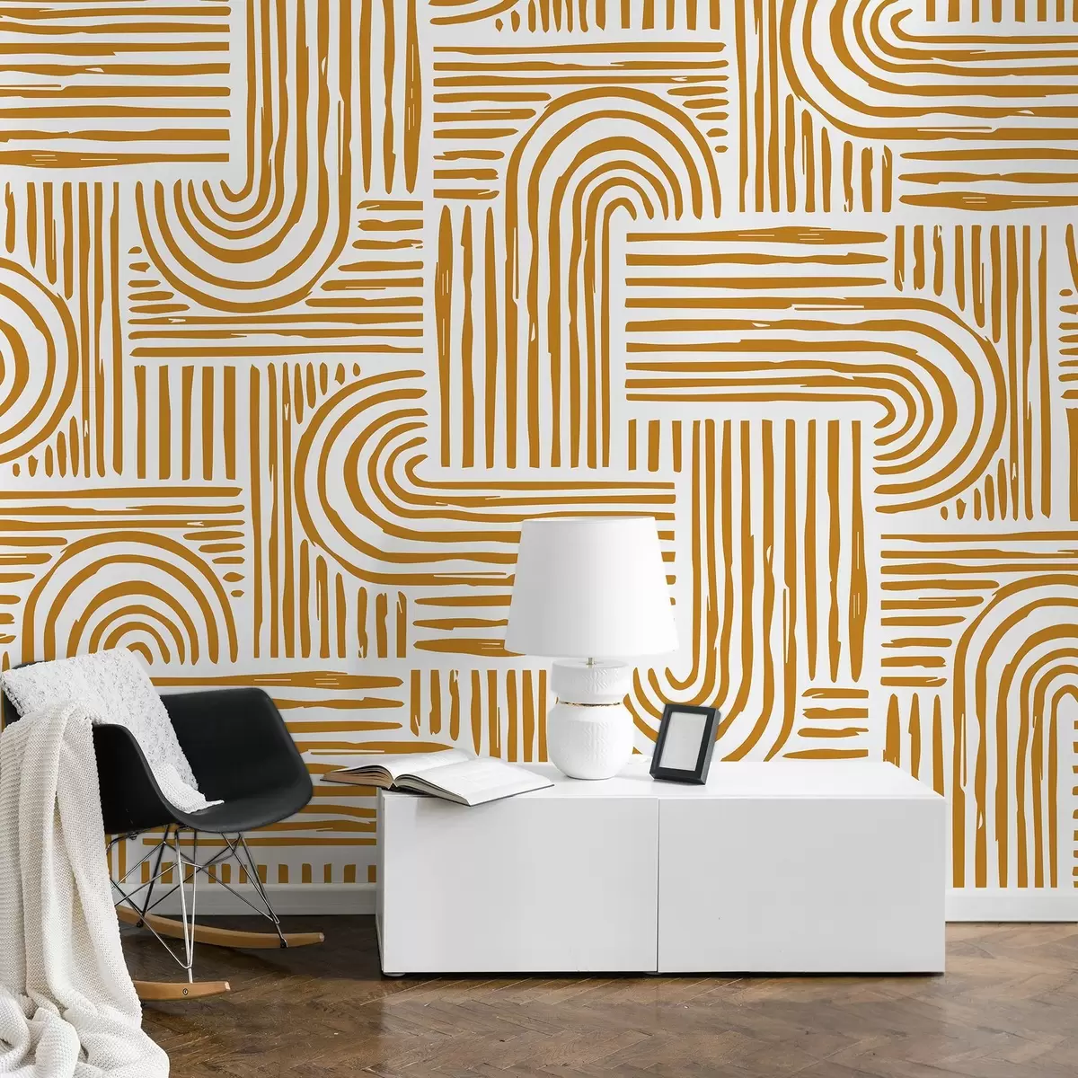 murales de pared Diseño de líneas y curvas abstractas u99089v3