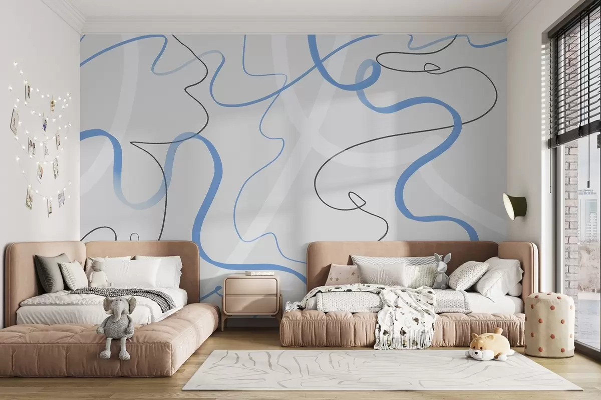 murales de pared Líneas fluidas en tranquilos tonos azules u99658