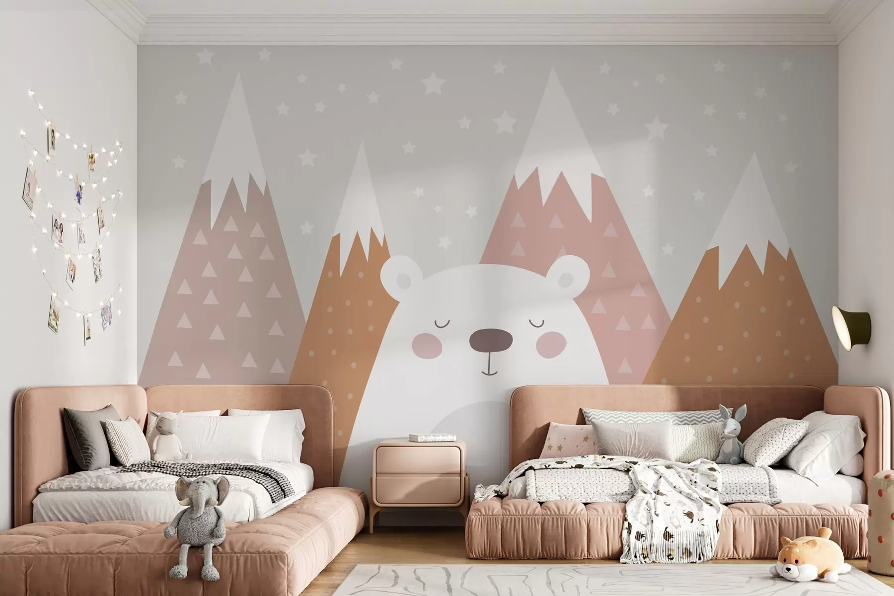 murales de pared Acogedor oso en un paisaje pastel w00080