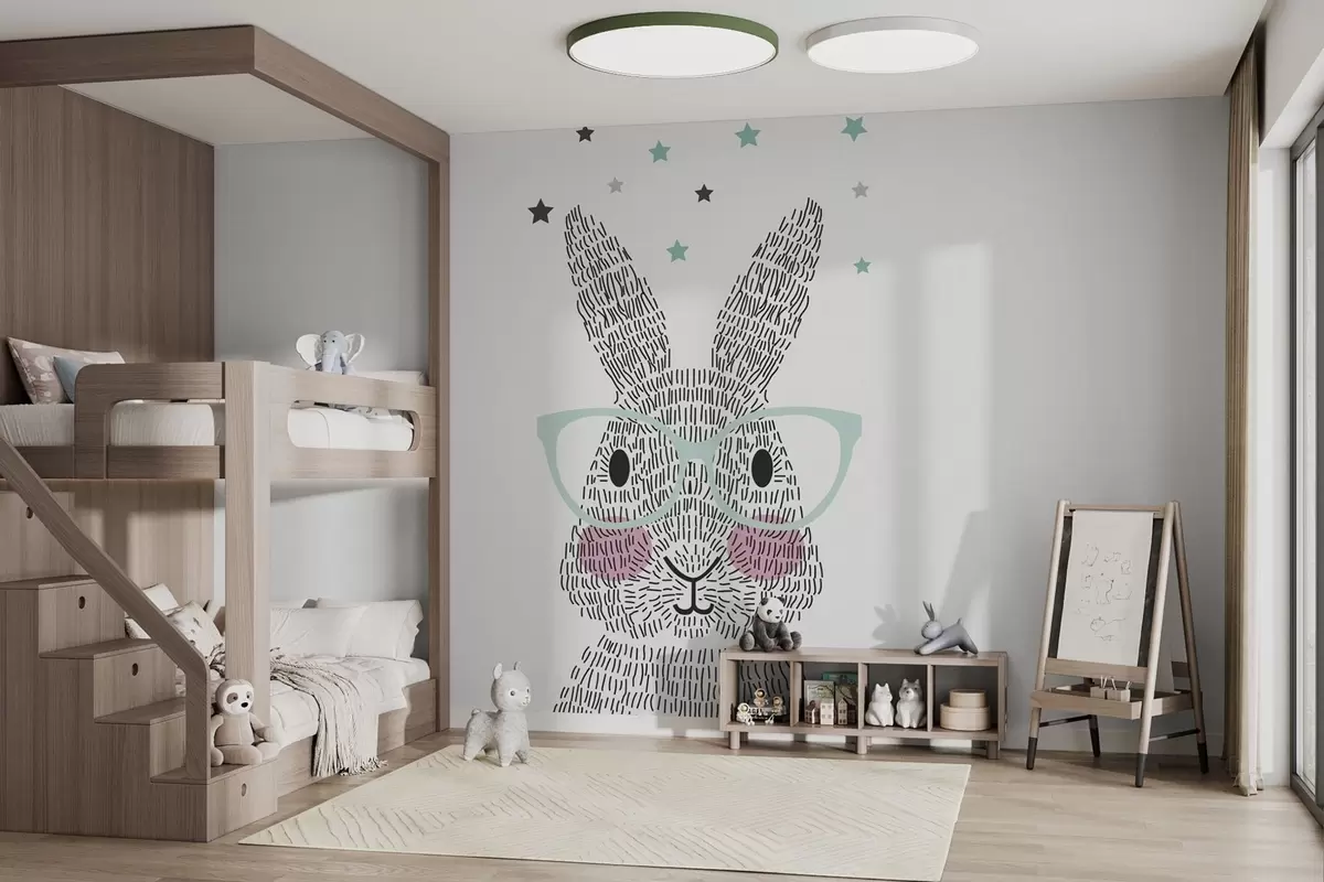 murales de pared Conejito listo con gafas elegantes w00159