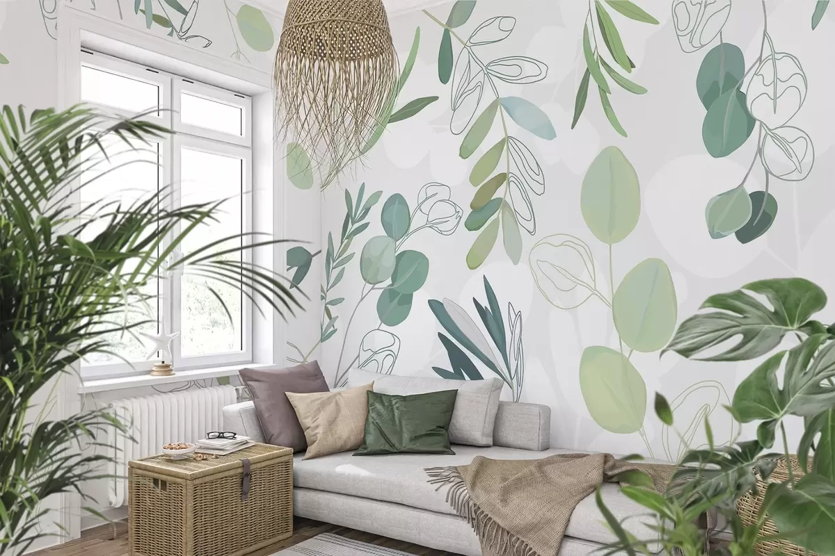 murales de pared Delicado verdor en tonos relajantes w00409