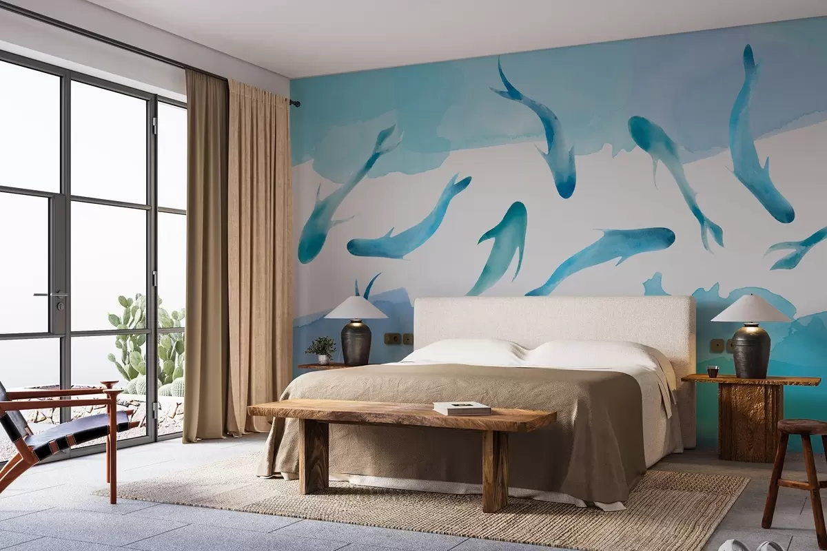 murales de pared Nadar en tranquilas aguas azules w00513