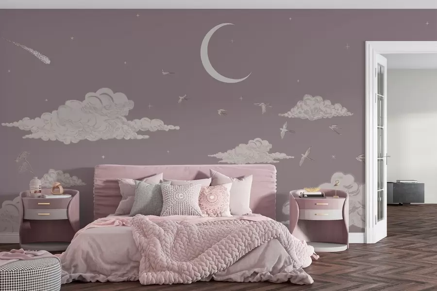 murales de pared Cielo nocturno de ensueño con nubes suaves w00598v1