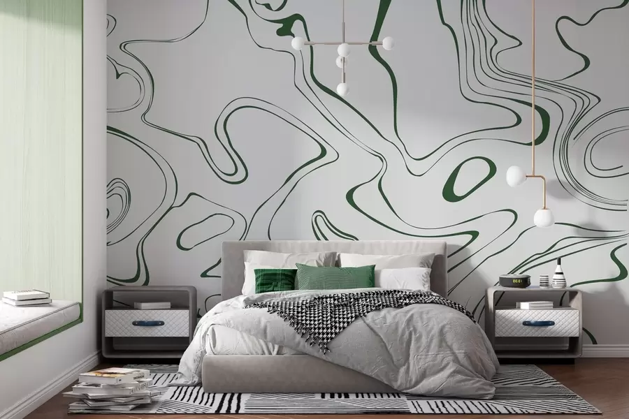 murales de pared Líneas fluidas en verde y blanco w00634v3