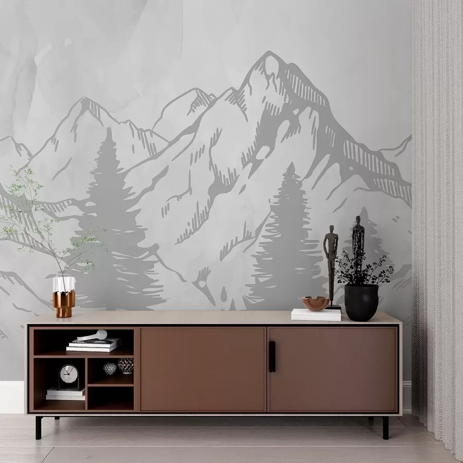 murales de pared Majestuosas montañas en serenos tonos grises w00665v1