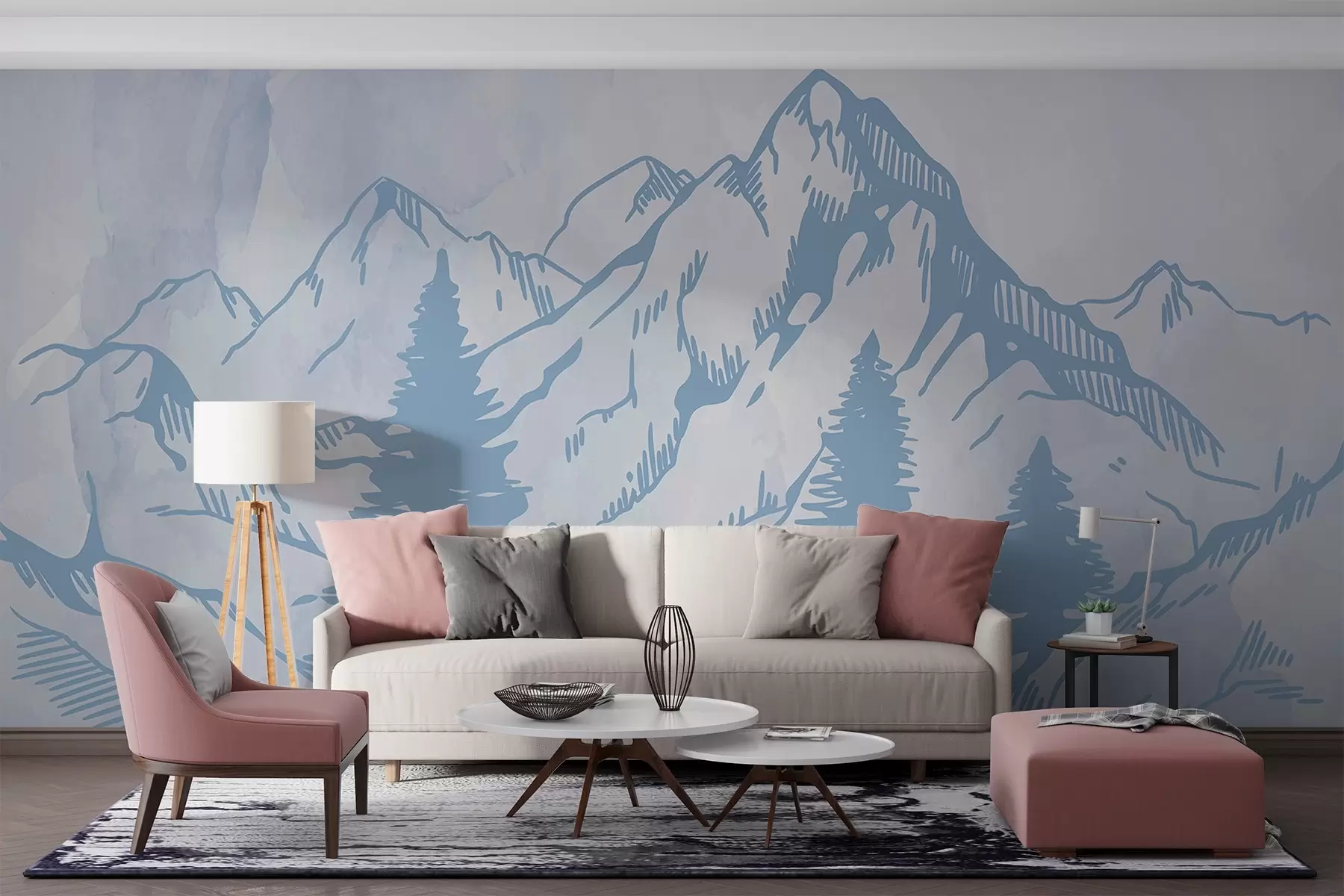 murales de pared Montañas serenas y árboles tranquilos w00665v2