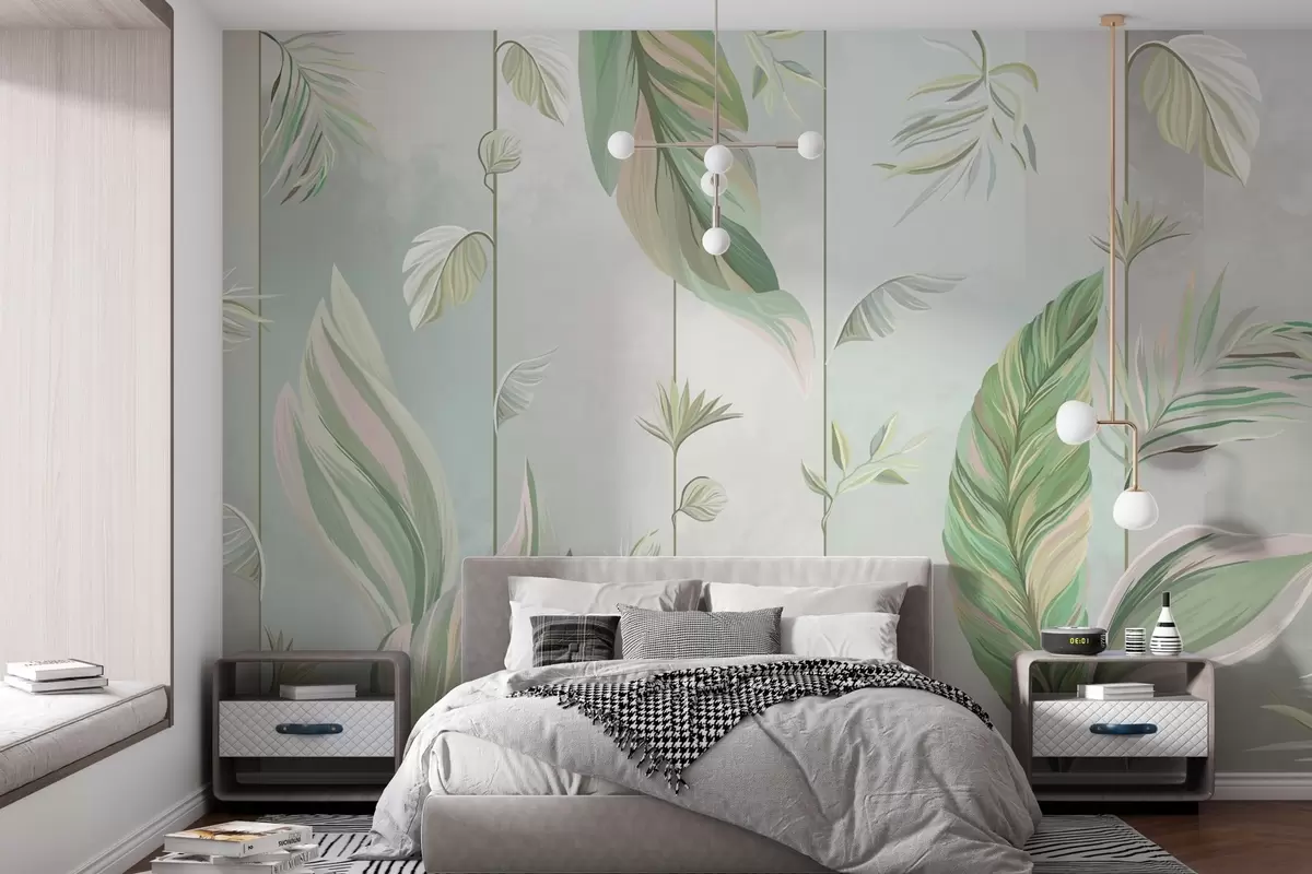 murales de pared Elegante diseño de follaje para espacios tranquilos w00808