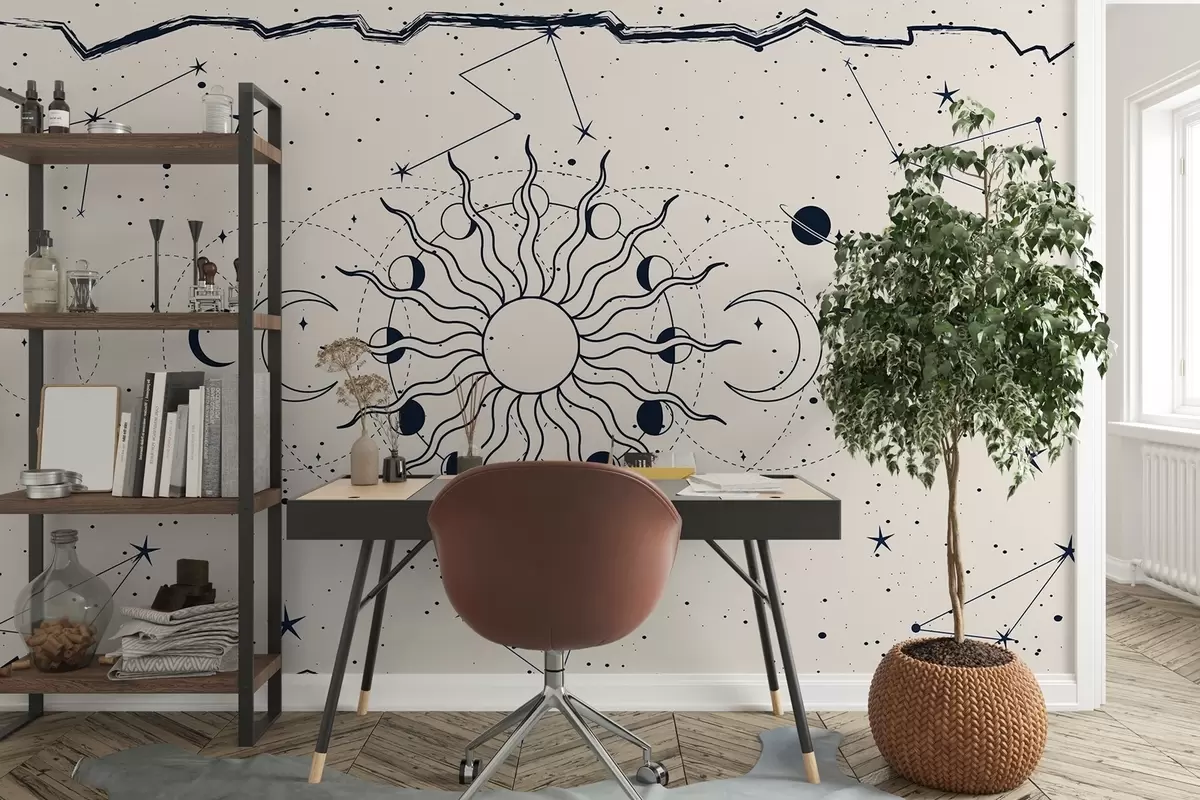 murales de pared Patrones cósmicos del sol y la luna w00824