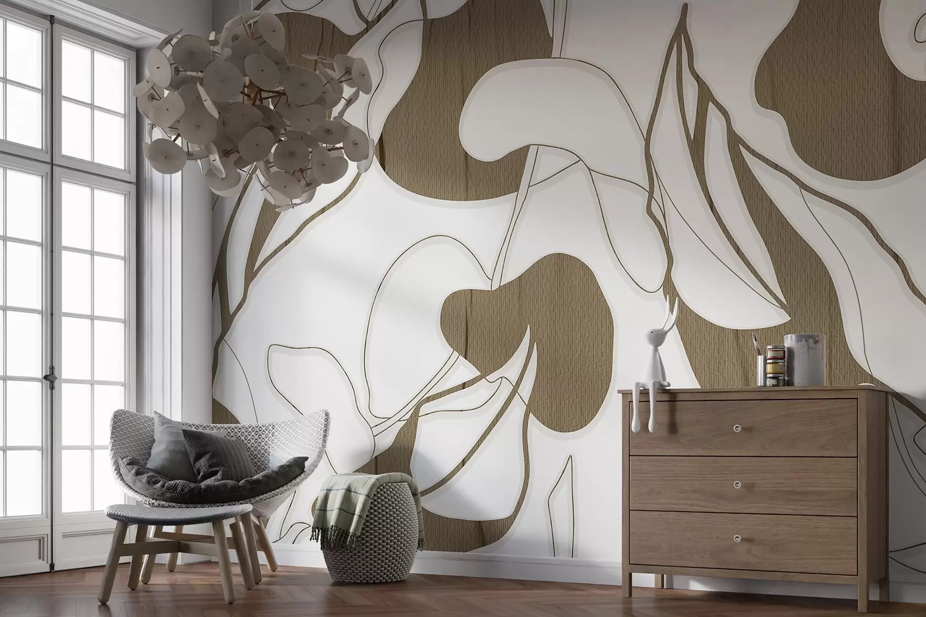 murales de pared Elegantes motivos florales abstractos en tonos w00833