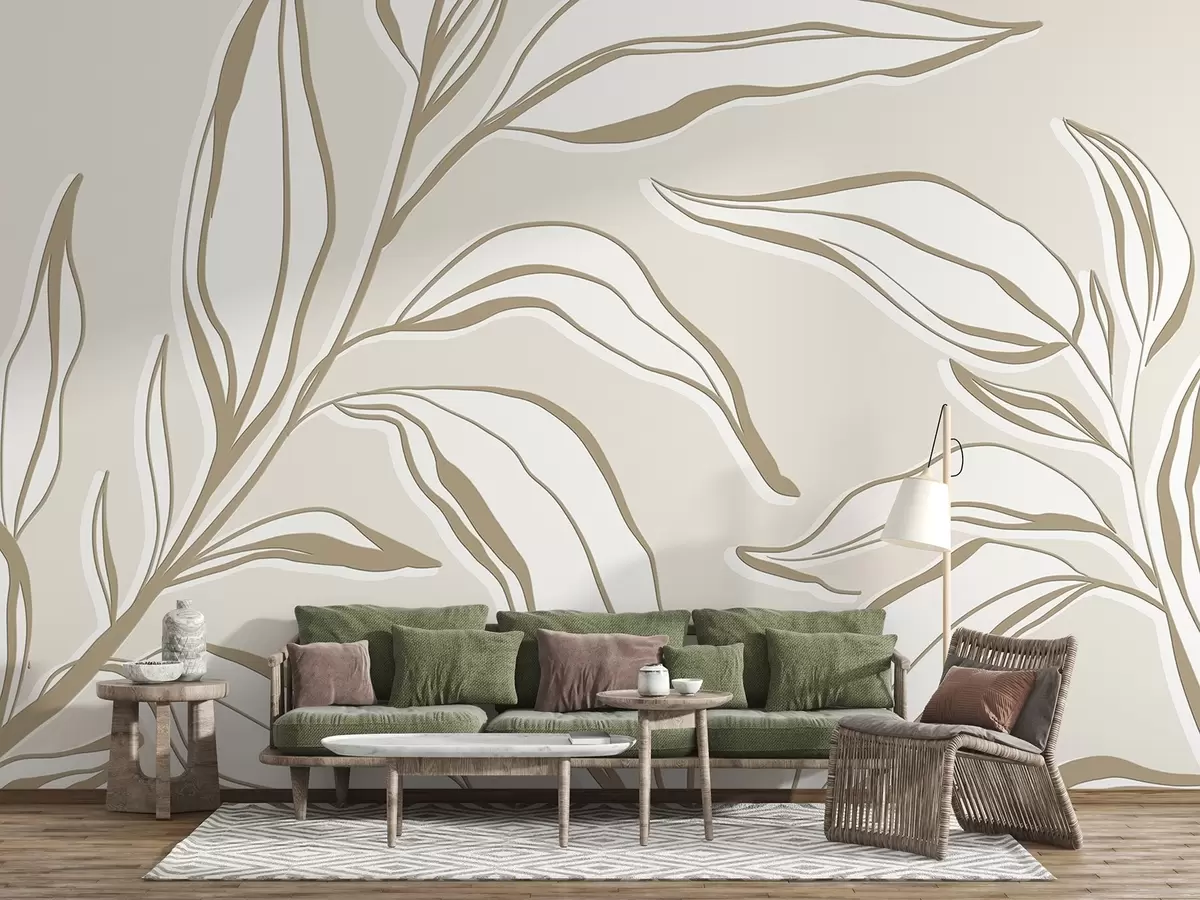 murales de pared Hojas elegantes sobre un fondo sutil w00835