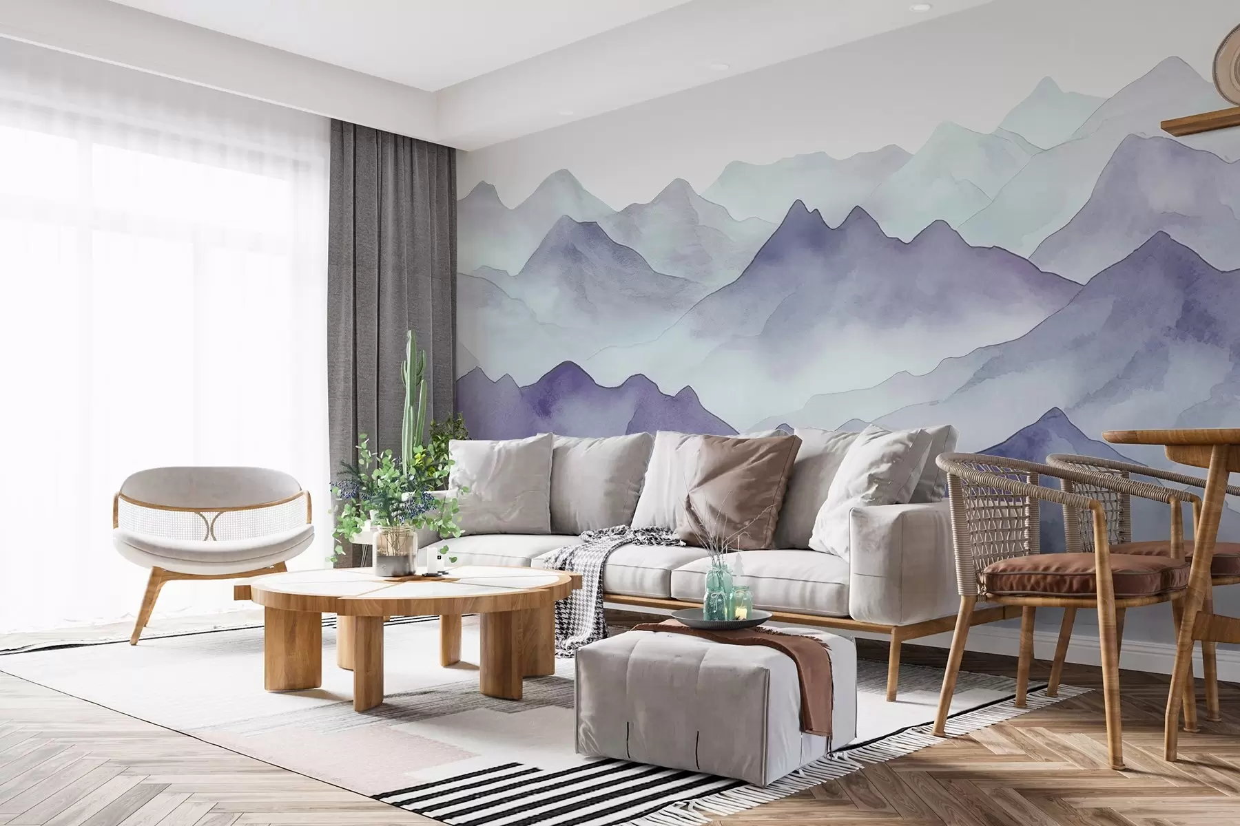 murales de pared Montañas brumosas en tonos suaves w00841v1