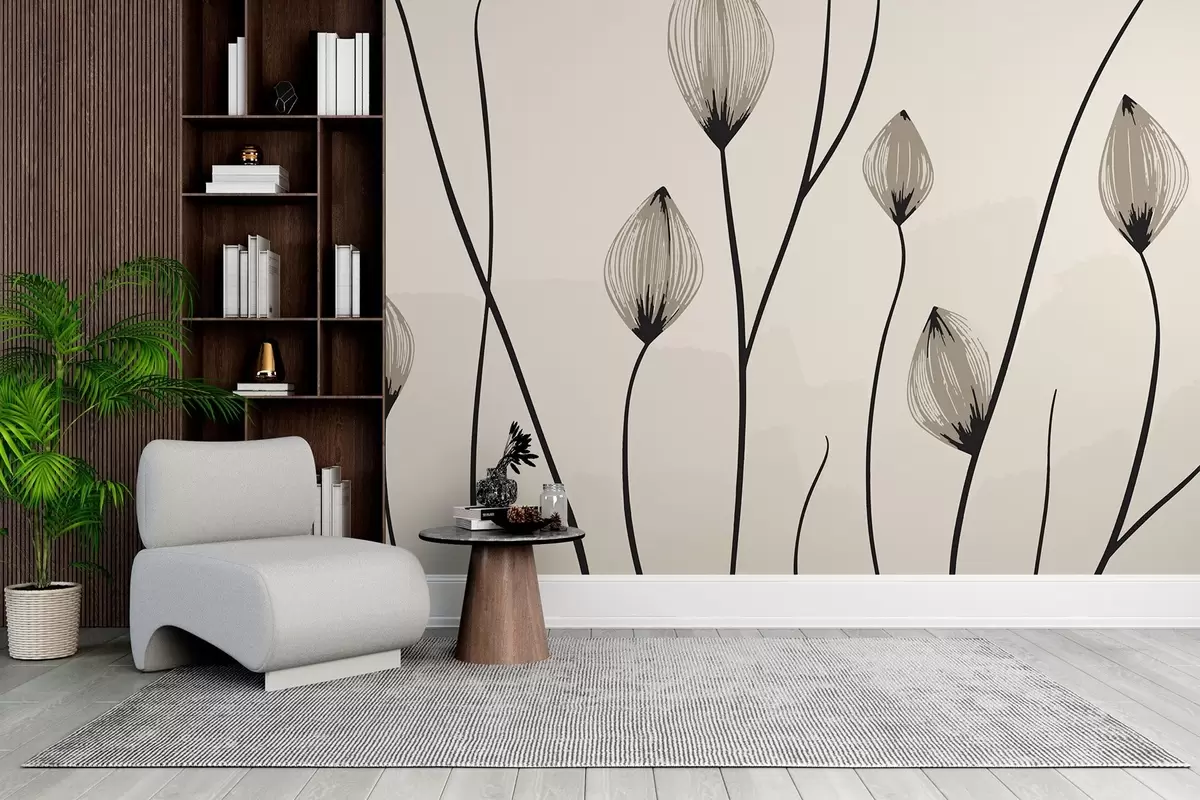 murales de pared Capullos de flores abstractos en estilo minimalista w02027