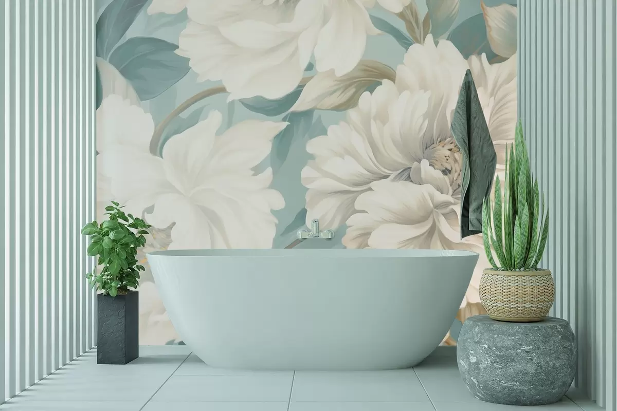 murales de pared Grandes flores blancas w02038