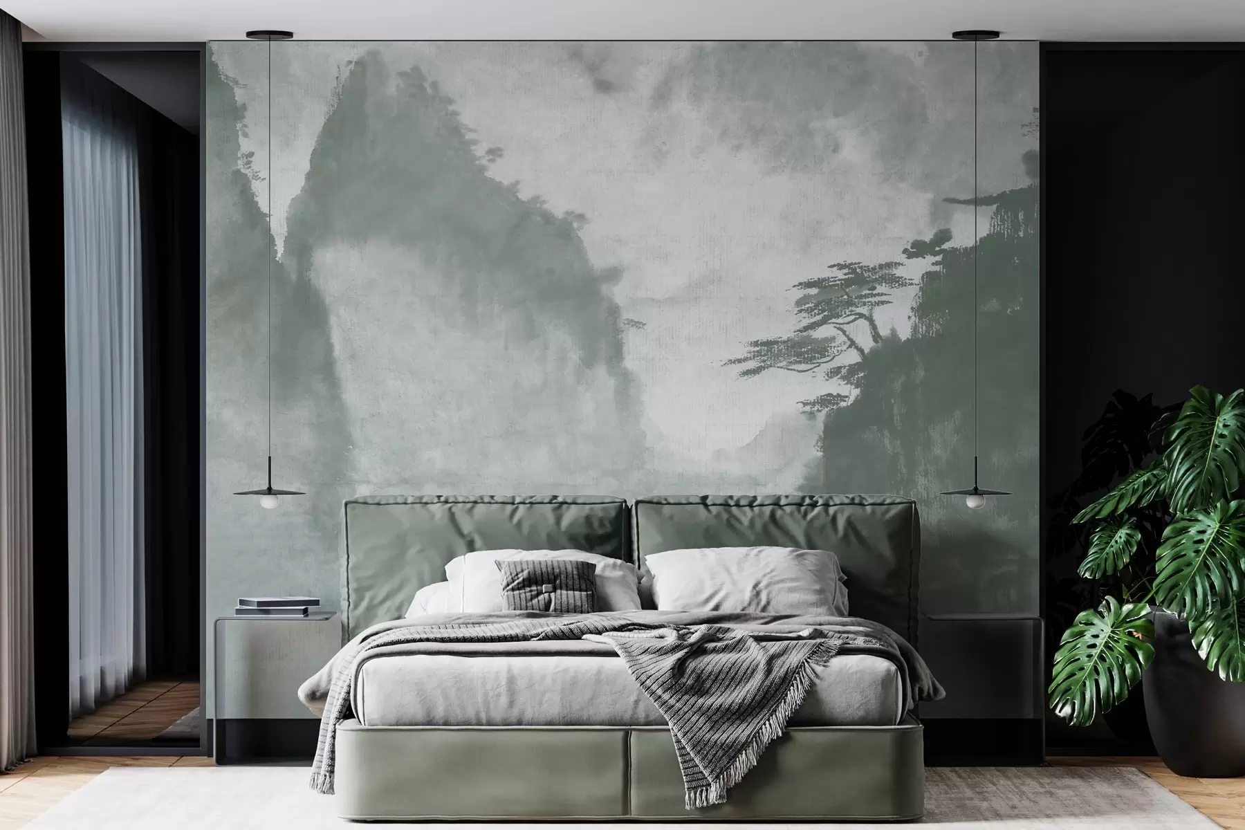 murales de pared Sereno paisaje de montaña en monocromo u98743v1