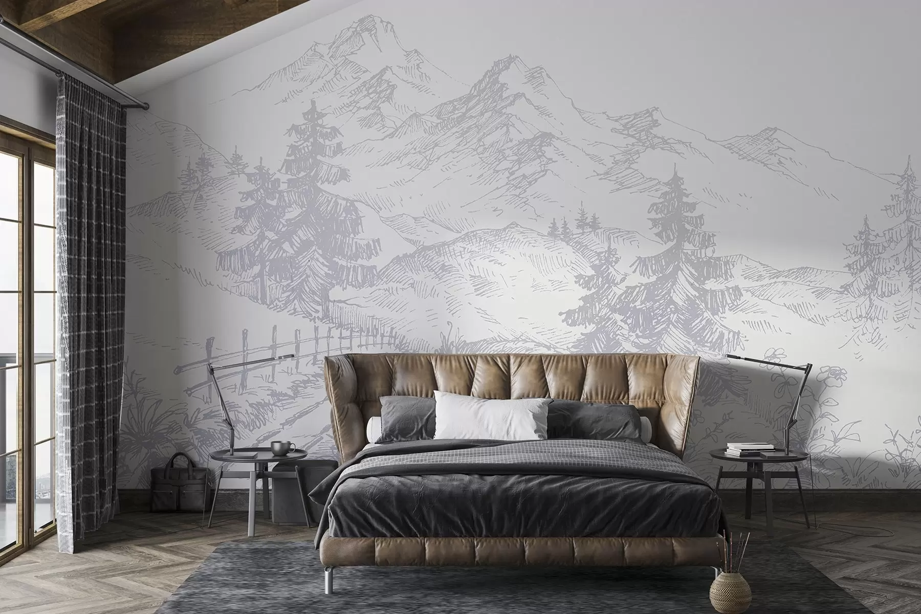 murales de pared Sereno paisaje de montañas y árboles u99572v2