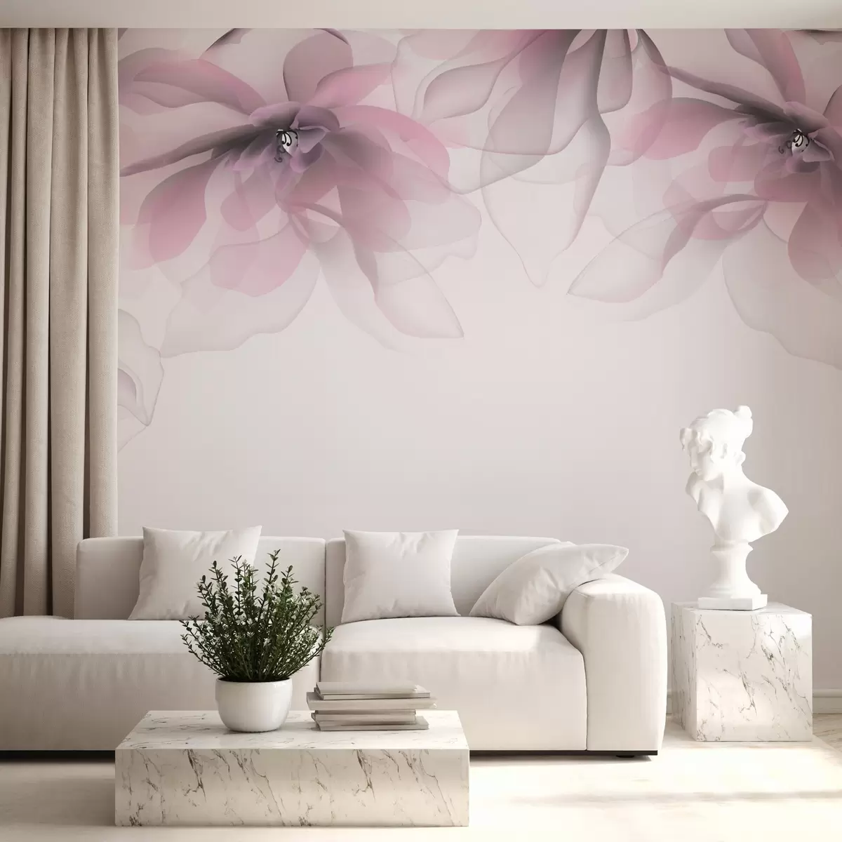 murales de pared grandes flores rosas translúcidas en la parte superior w02093