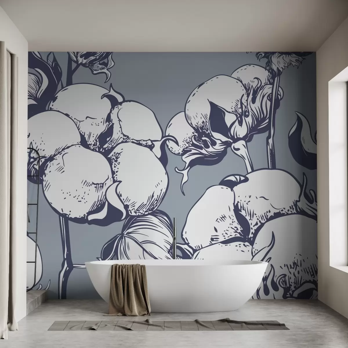 murales de pared Flores de algodón sobre un delicado fondo azul w02097