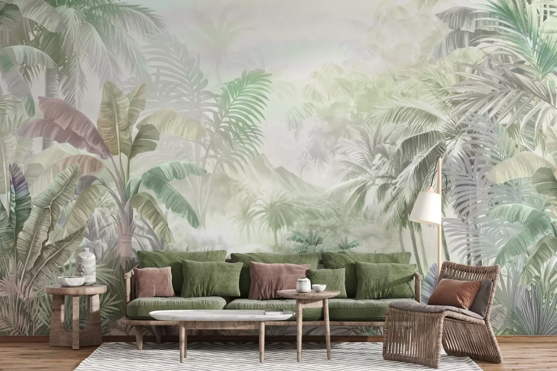 murales de pared Selva tropical en suaves tonos verdes w01931v1