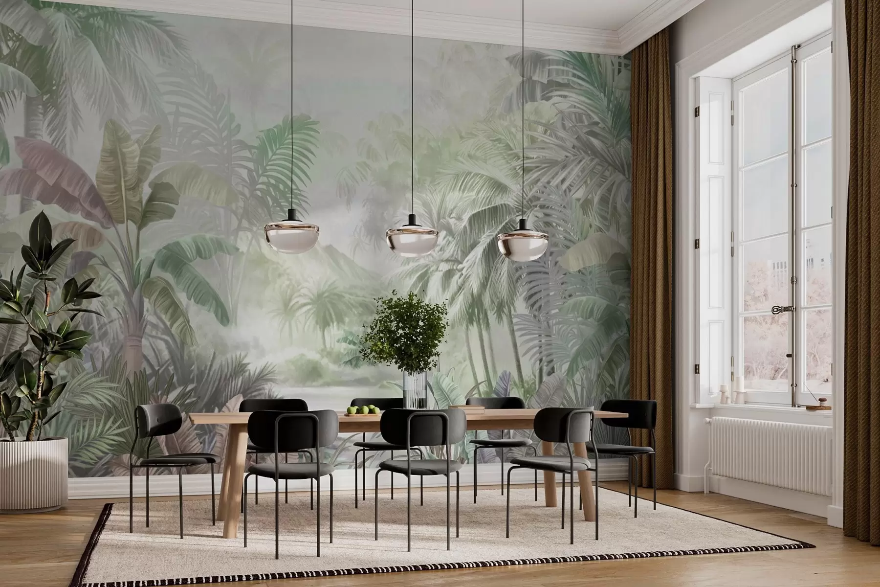 murales de pared Selva tropical en suaves tonos verdes w01931v1